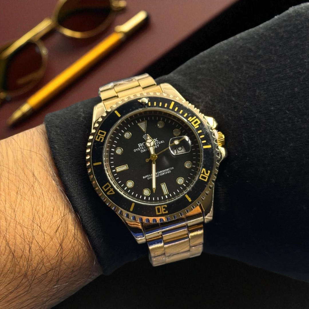 Rolex Plus Dorado Tablero Negro Bisel Negro