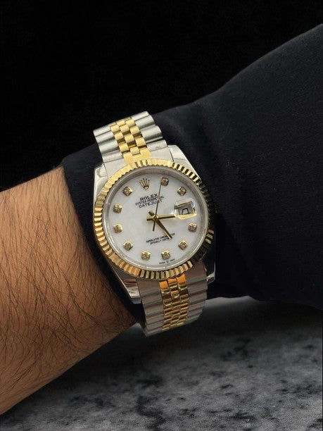 Rlx Mujer DateJust Exclusive Bicolor Tablero Blanco Circones