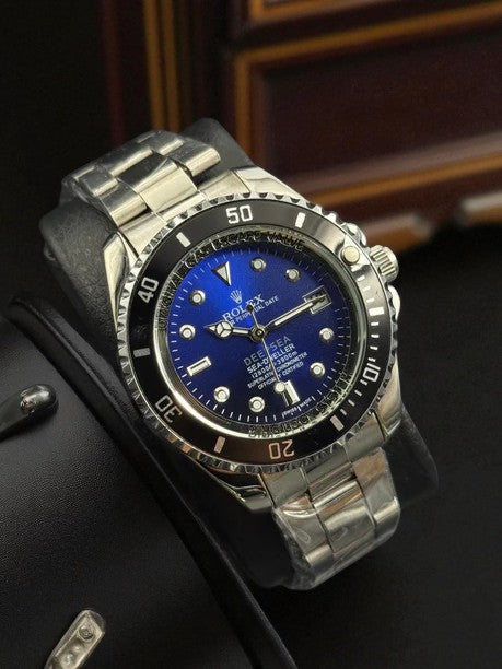 Rolex Submariner Mujer Plateado Tablero Azul Negro Bisel Azul Negro