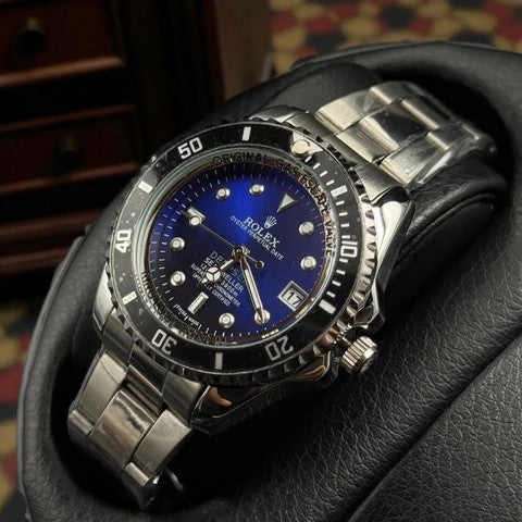 Rolex Submariner Mujer Plateado Tablero Azul Negro Bisel Azul Negro