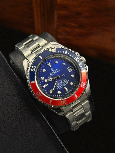 Rolex Submariner Mujer Plateado Tablero Azul Negro Bisel Rojo Azul