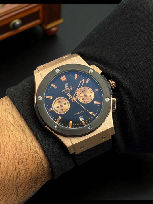 Hublot Funcional Negro Tablero Negro Oro Rosa