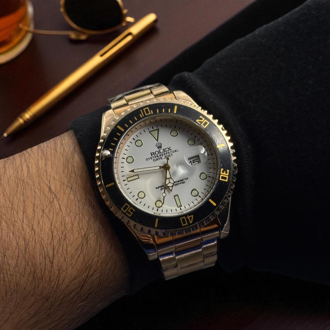 Rolex Plus Dorado Tablero Blanco Visel Negro