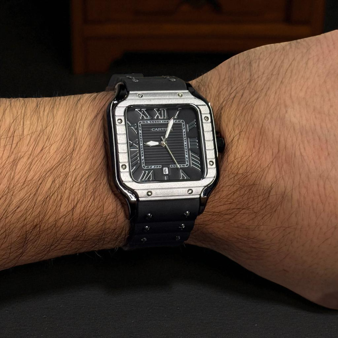 Cartier Santos Negro Tablero Negro Negro - Plateado