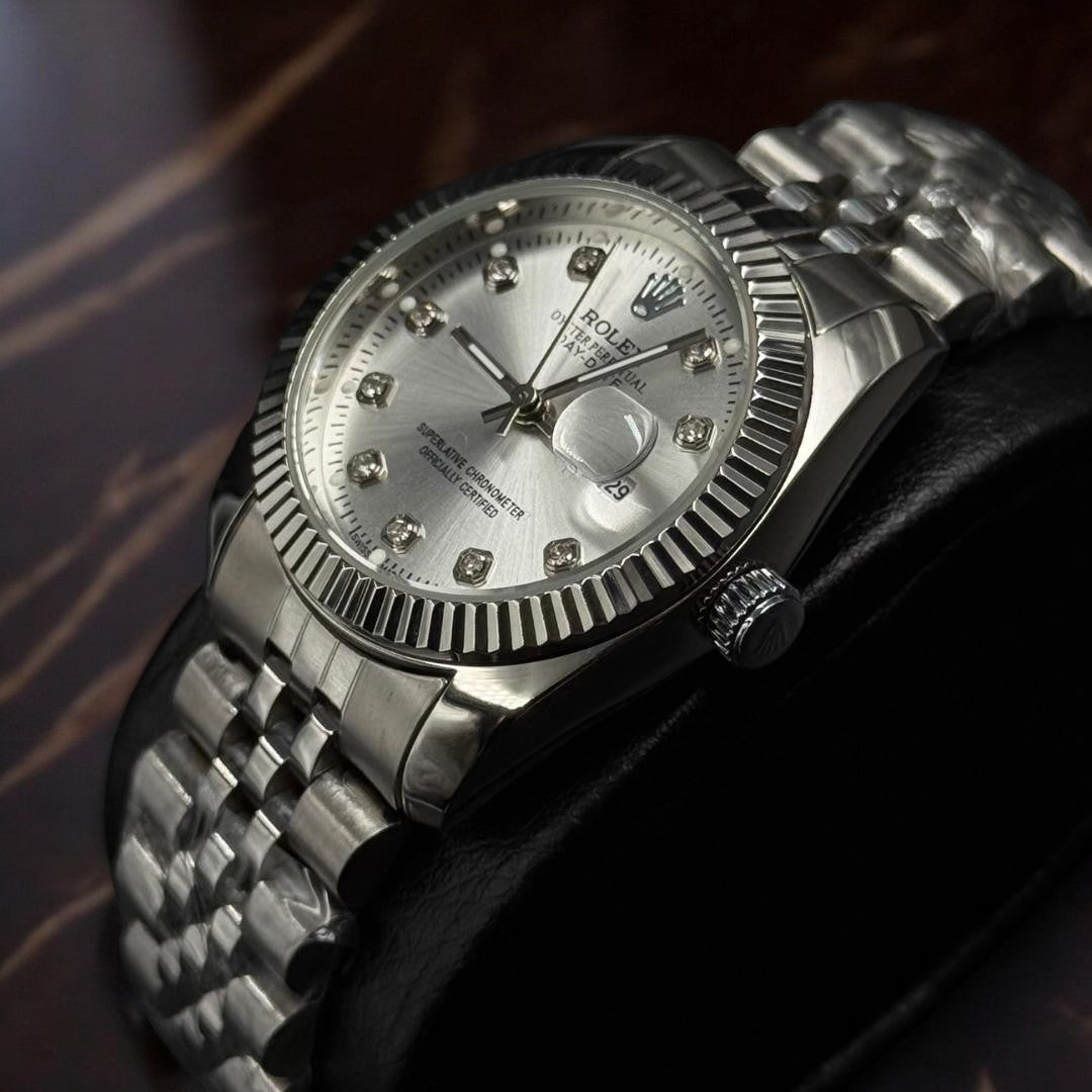 ROlex Datejust Mujer Premium Plateado Tablero Negro