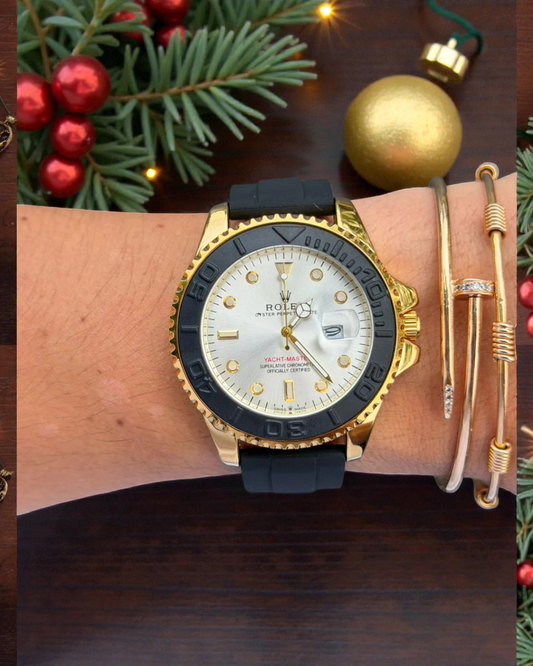 Rlx Goma Negra Tablero Plateado Dorado Negro