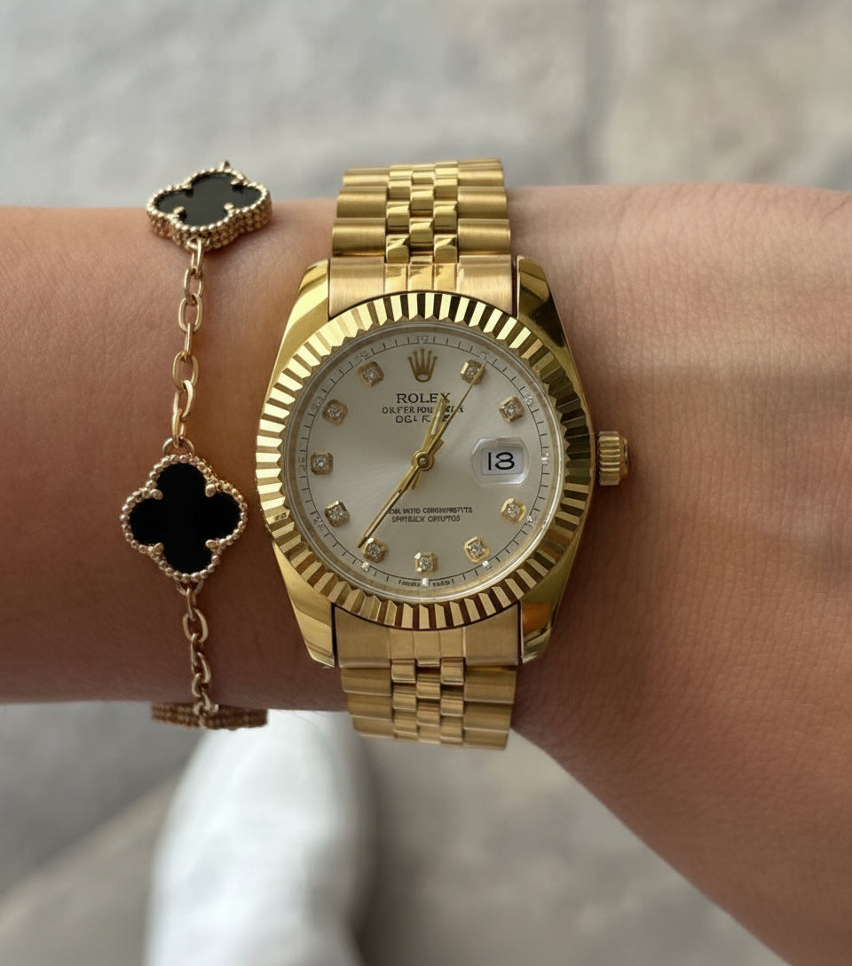 Rlx Mujer Dayjust Diamond Dorado Tablero Plateado