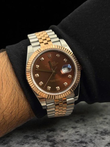 Rlx DateJust Exclusive Bicolor Tablero Chocolate Con Circones