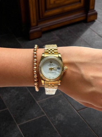 Rlx Datejust Mujer Dorado Tablero Blanco