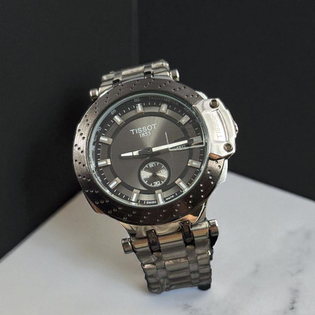 Tissot Metal Plateado Tablero Negro-Negro