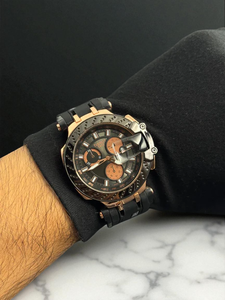 Tissot T-Race Plus Goma Negra Tablero Negro Oro Rosa Negro