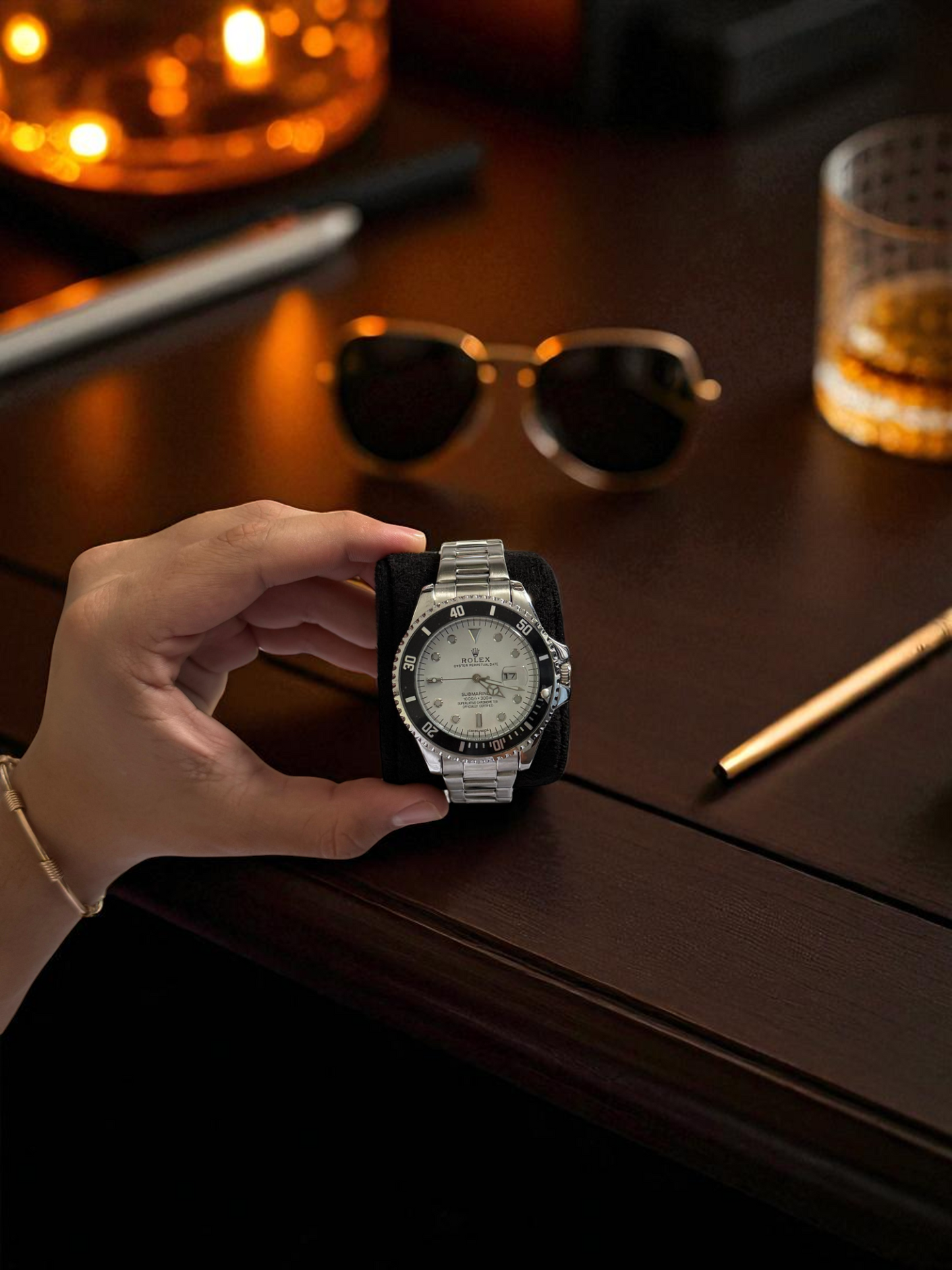 Rolex Plus Plateado Tablero Blanco Bisel Negro